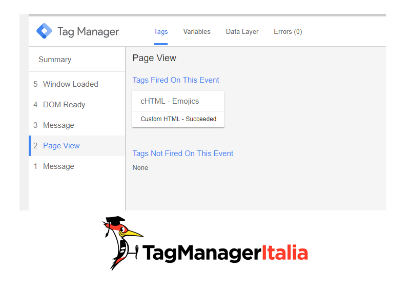 Verifica Emojics console Google Tag Manager