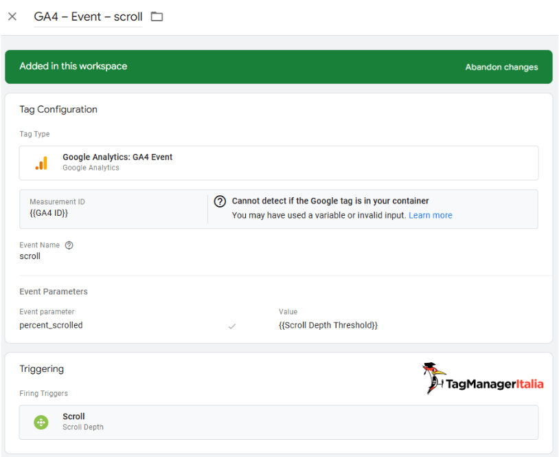Configurazione evento tracciamento scroll pagina con Google Tag Manager in GA4