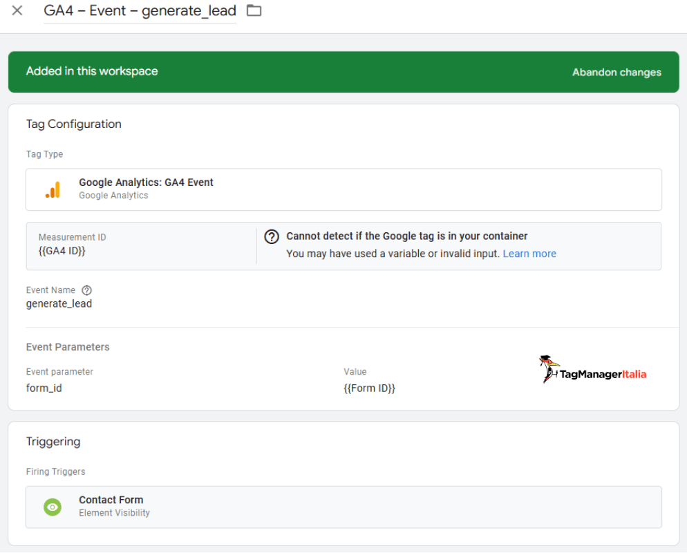 Creazione evento generate lead invio form contatto Google Tag Manager - Guida Tag Manager Italia