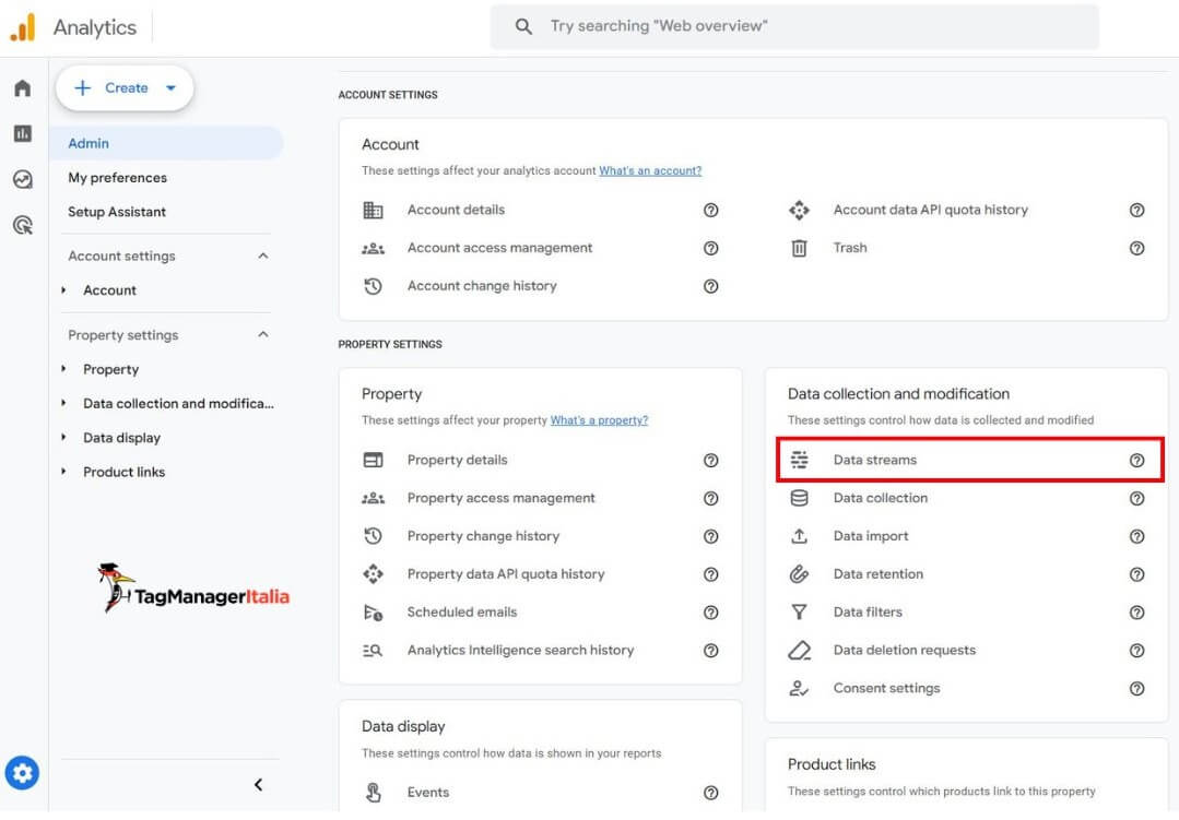 Selezione Data stream proprietà GA4 - Guida Tag Manager Italia