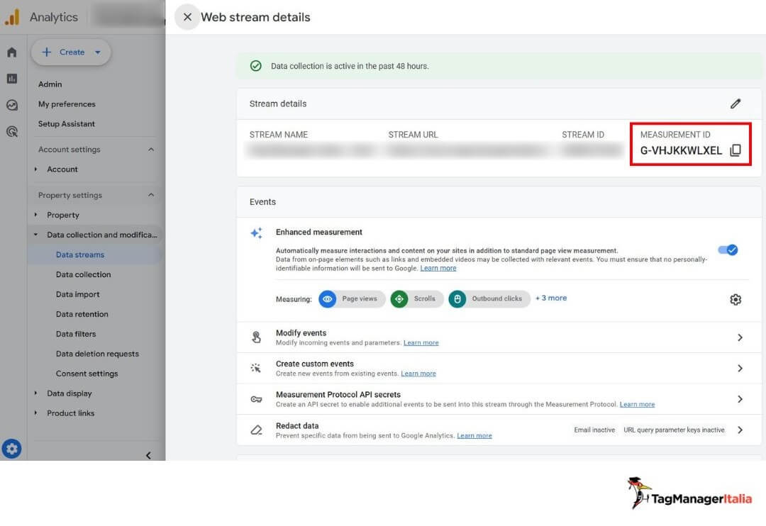 Selezione codice Measurement ID proprietà GA4 - Guida Tag Manager Italia