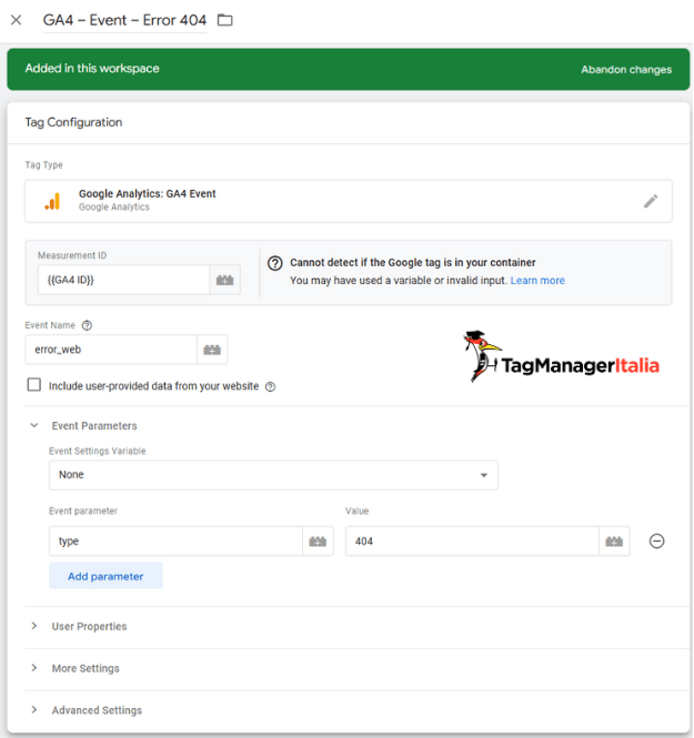 Creazione evento tracciamento errori 404 in Google Tag Manager