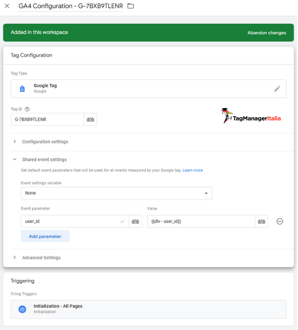 Creazione Google Tag configurazione tracciamento User ID in GA4 con Google Tag Manager