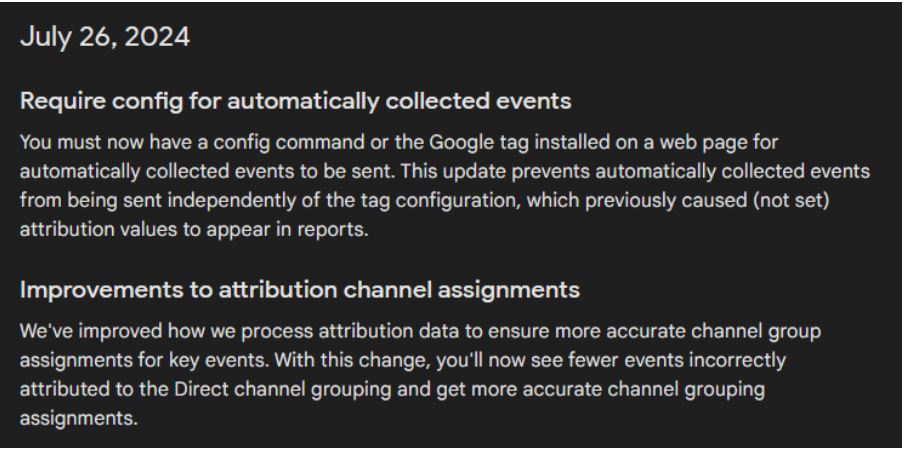 Annuncio aggiornamento GA4 26 Luglio problema attribuzione canali report