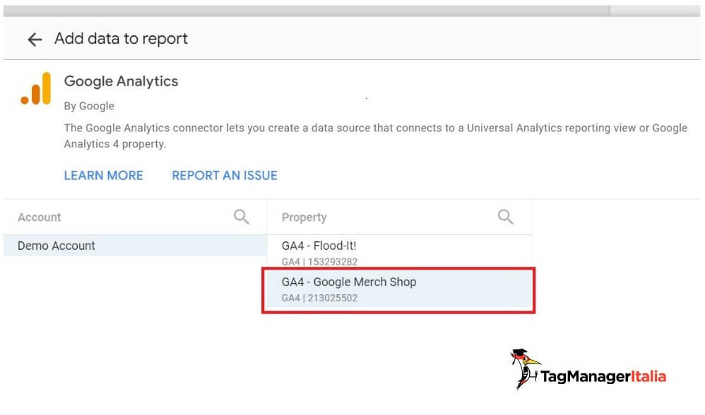 Collegare proprietà ga4 report Looker Studio