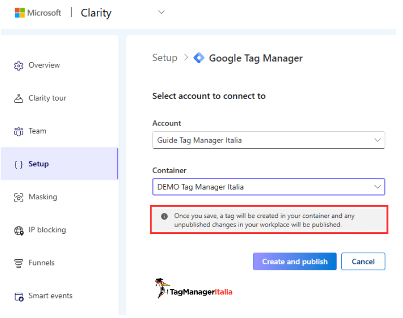 Esempio setup Clarity con connettore nativo Google Tag Manager